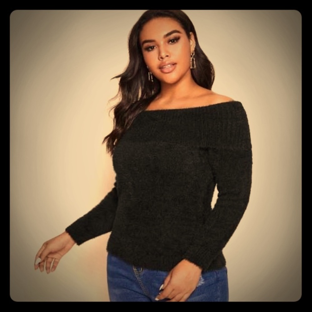 Slash neck knitted sweater